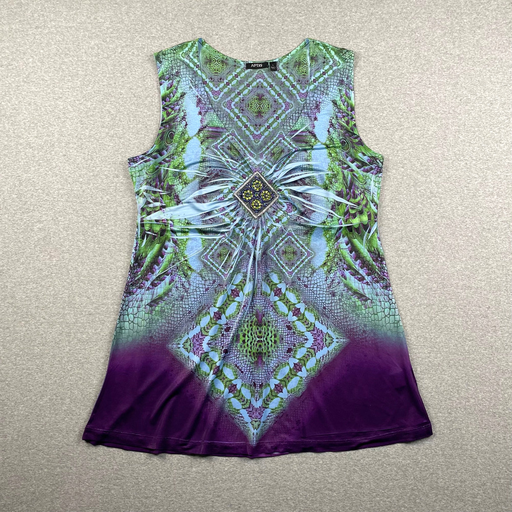 Y2K Apt 9 Tank Top Tunic Blouse Size L Multicolor Beaded Art To Wear Boho Fairy